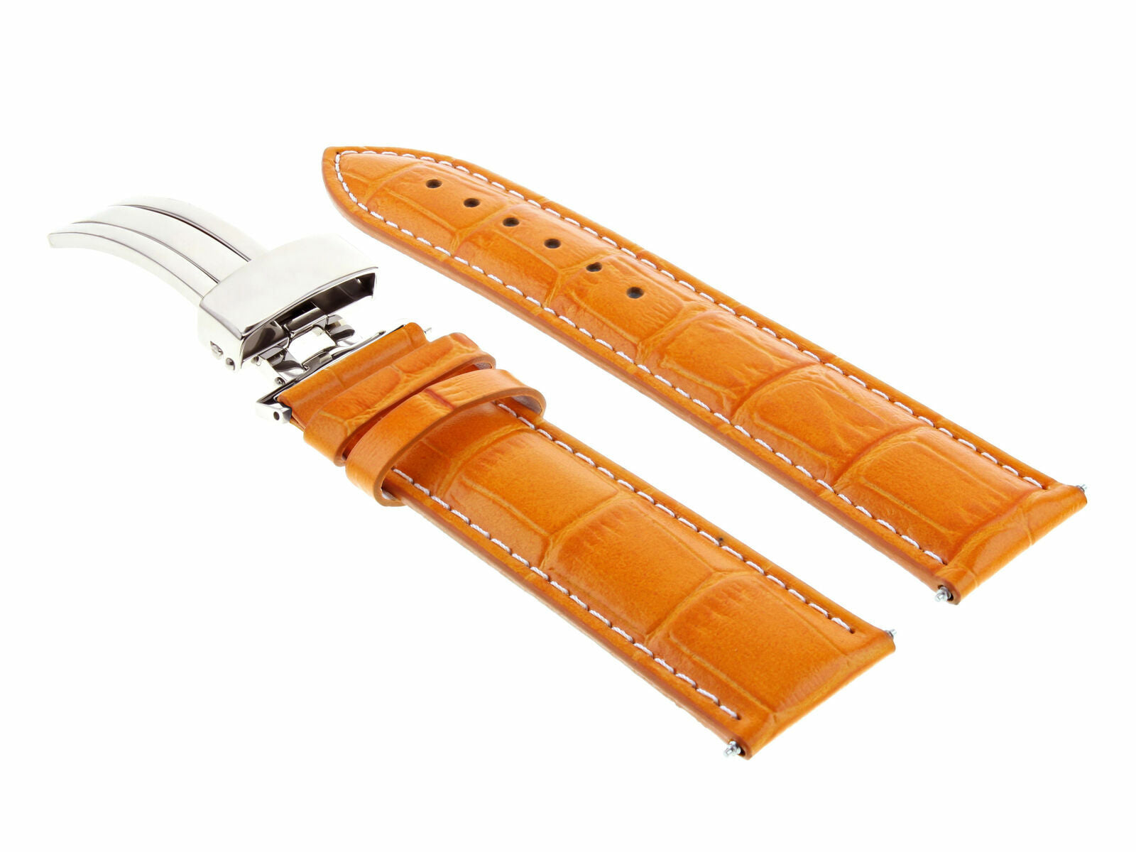 18MM LEATHER BAND STRAP FOR CARTIER TANK FRANCAISE SOLO DEPLOYMET CLASP ORANGE W