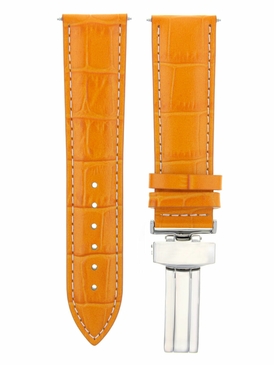 18MM LEATHER BAND STRAP FOR CARTIER TANK FRANCAISE SOLO DEPLOYMET CLASP ORANGE W
