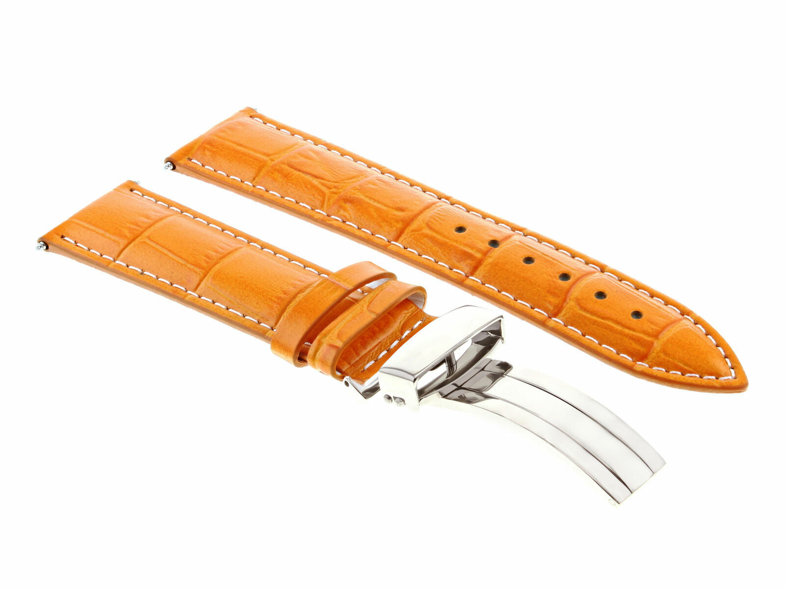 18MM LEATHER BAND STRAP FOR CARTIER TANK FRANCAISE SOLO DEPLOYMET CLASP ORANGE W