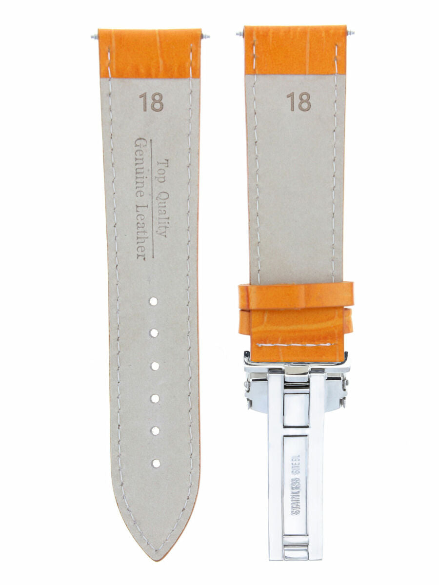 18MM LEATHER BAND STRAP FOR CARTIER TANK FRANCAISE SOLO DEPLOYMET CLASP ORANGE W
