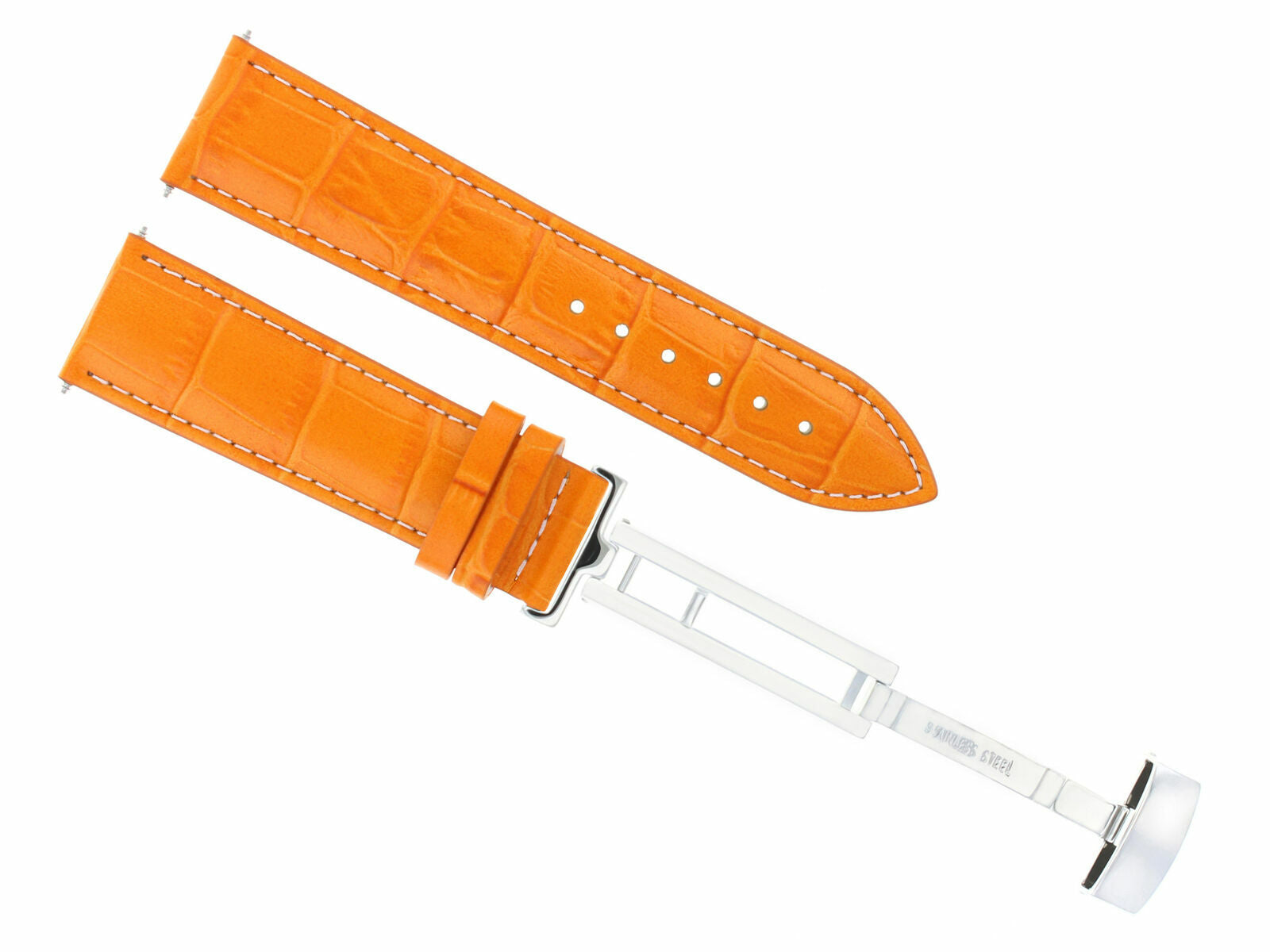 18MM LEATHER BAND STRAP FOR CARTIER TANK FRANCAISE SOLO DEPLOYMET CLASP ORANGE W