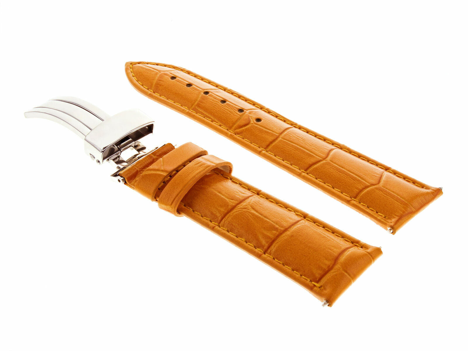 19MM LEATHER WATCH BAND STRAP FOR LONGINES WITH DEPLOYMENT CLASP BRACELET ORANGE