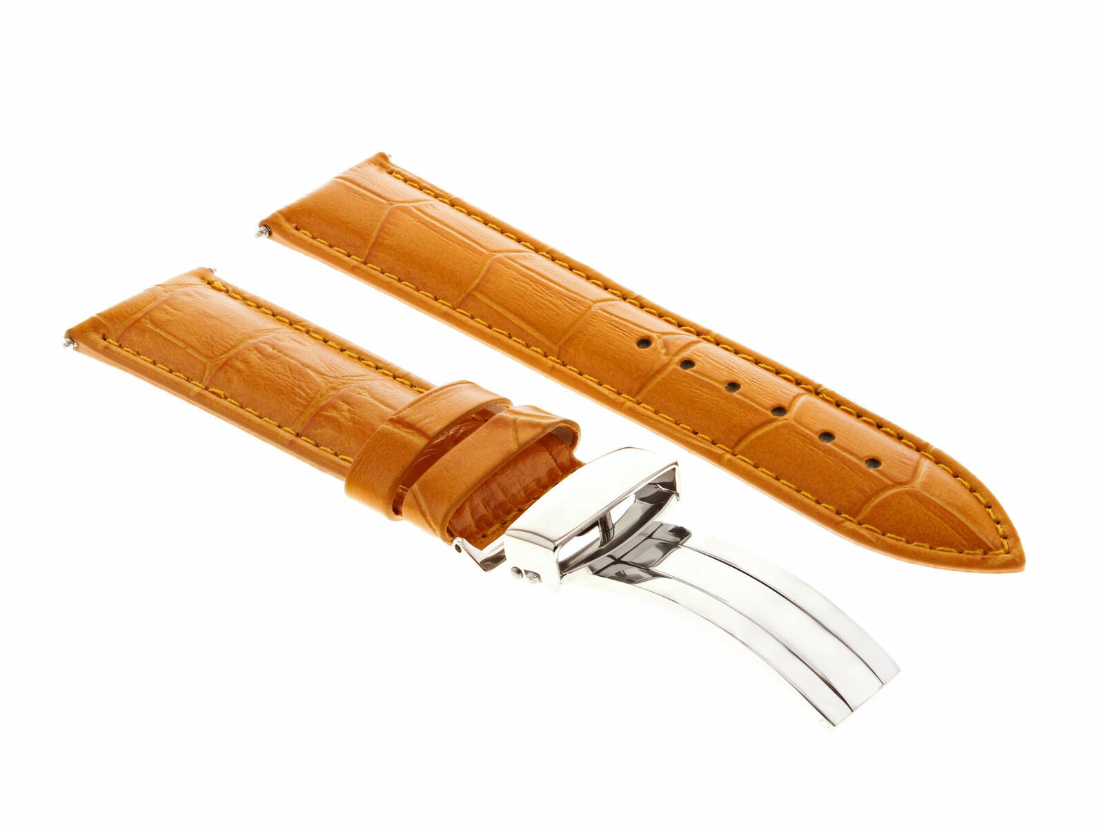 20MM LEATHER WATCH BAND STRAP FOR JAEGER LECOULTRE WATCH DEPLOYMENT CLASP ORANGE