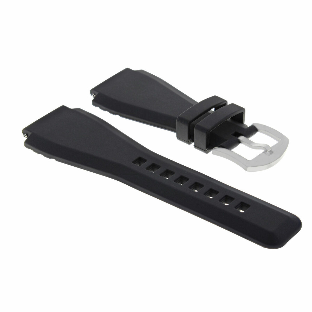 24MM RUBBER STRAP DIVER BAND FOR BELL ROSS BR-01 BR-03 STAINLESS STEEL BUCKLE, Black, view 4
