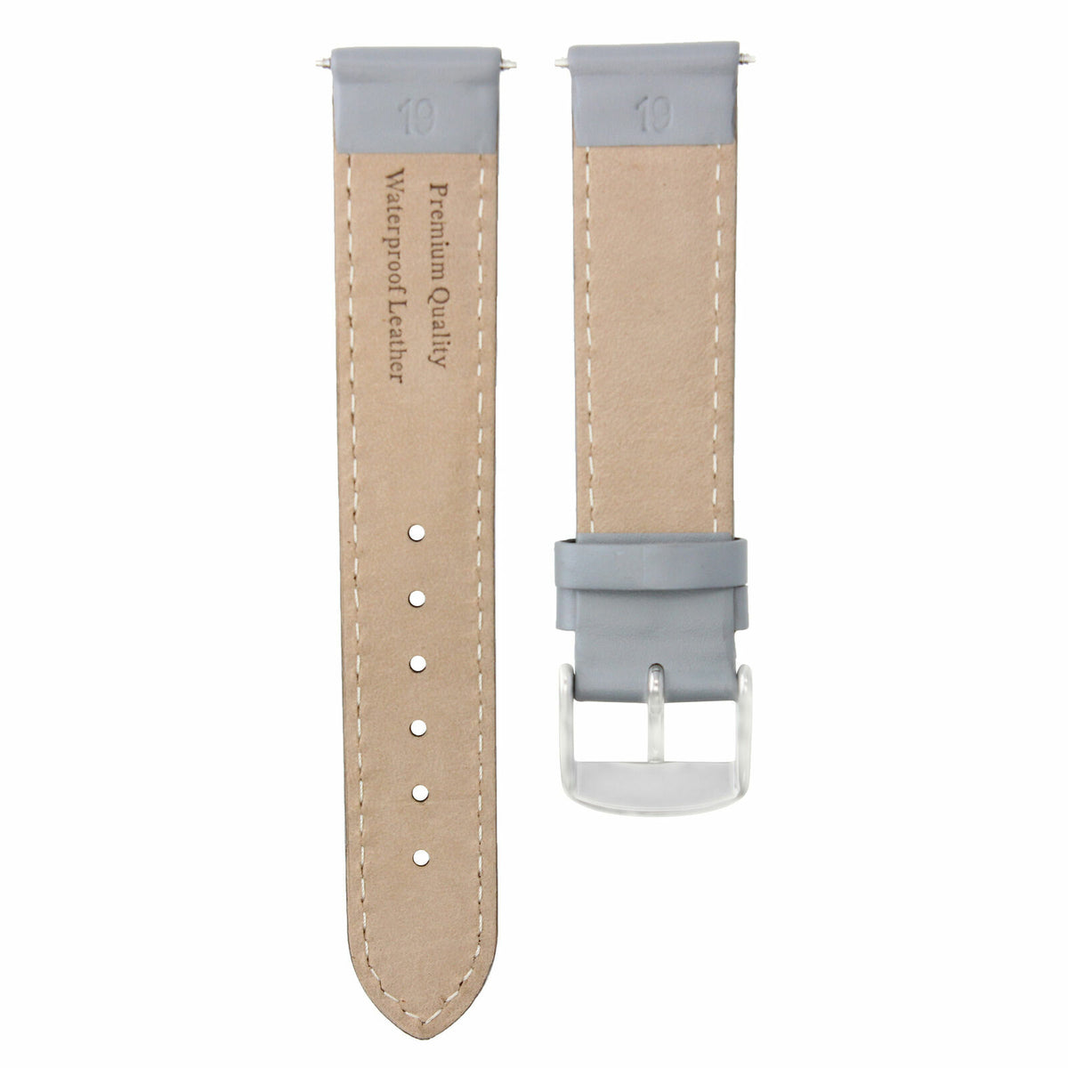 18MM-19MM-20MM-22MM-24MM SMOOTH LEATHER WATCH BAND FOR CITIZEN ECO DRIVE GREY, Gray, front view