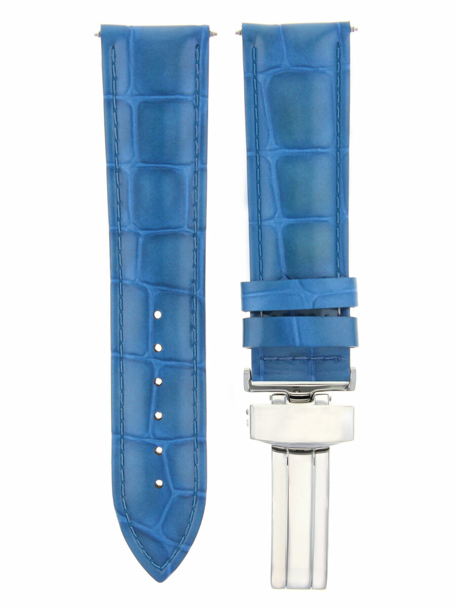 19MM LEATHER BAND STRAP FOR CARTIER TANK FRANCAISE WATCH DEPLOYMENT LIGHT BLUE