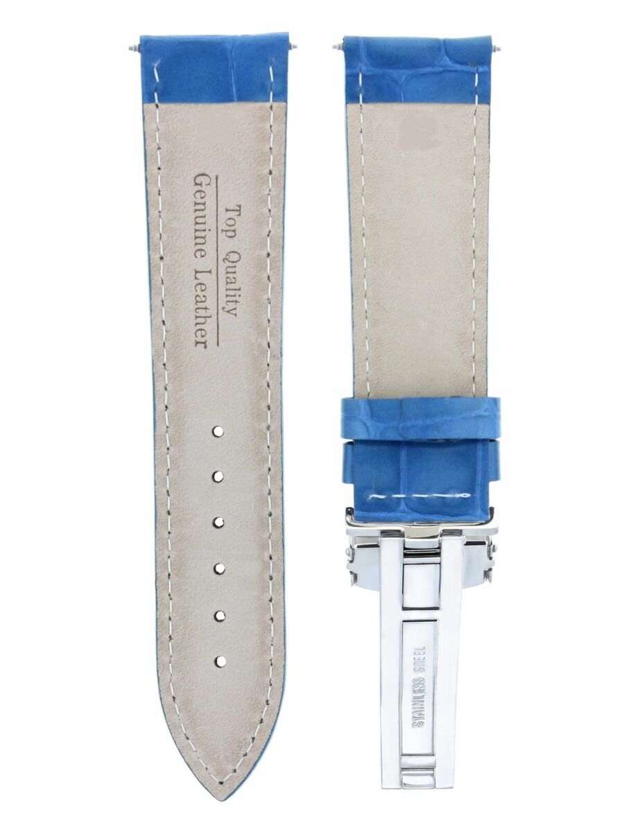 19MM LEATHER BAND STRAP FOR CARTIER TANK FRANCAISE WATCH DEPLOYMENT LIGHT BLUE