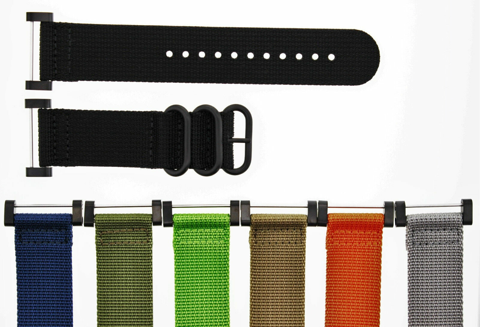 NYLON WATCH BAND STRAP BLACK PVD LUGS ADAPTER SET 3 RINGS DIVER FOR SUUNTO CORE