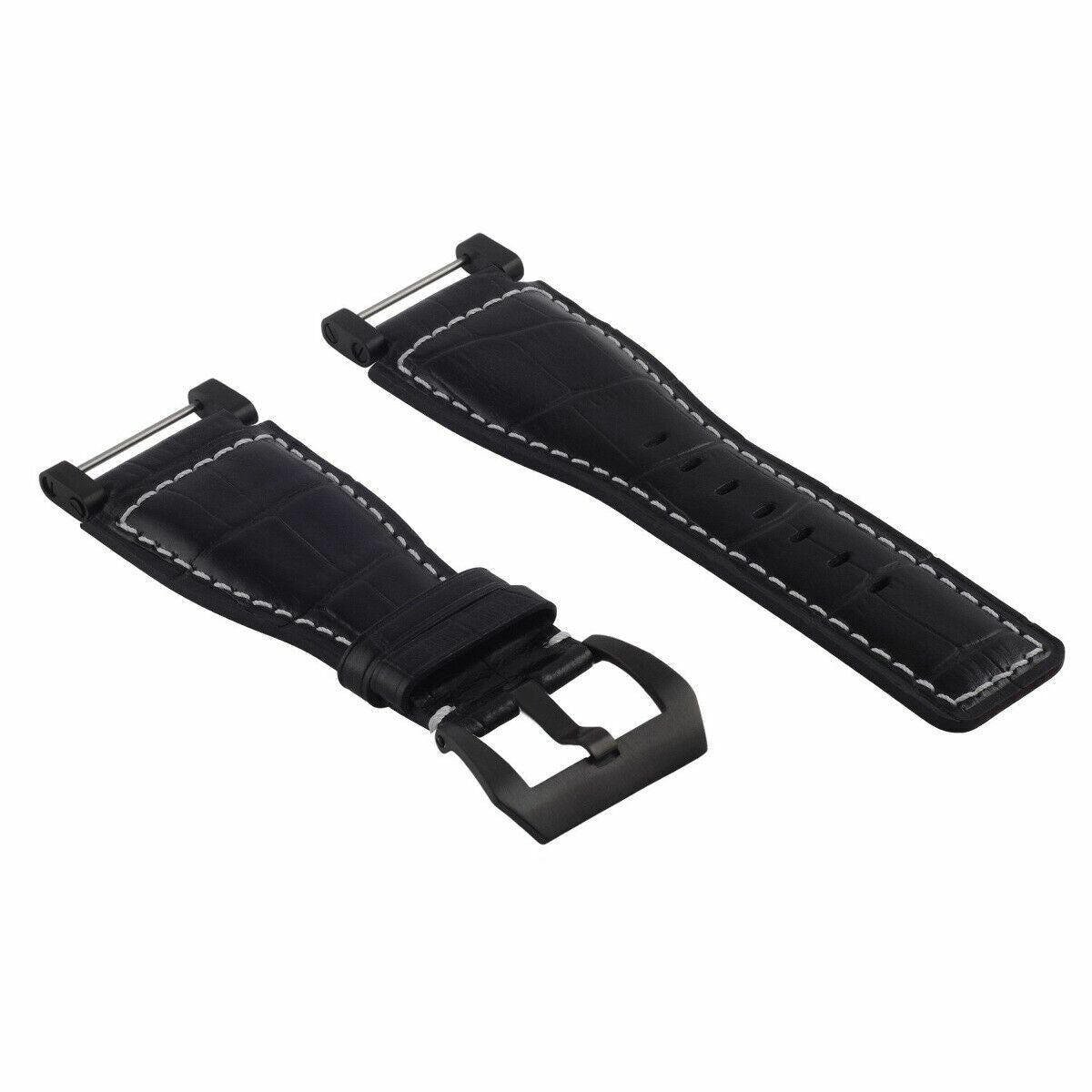 24MM FOR SUUNTO CORE LEATHER WATCH BAND STRAP WITH ADAPTER BLACK PVD TOP QUALITY