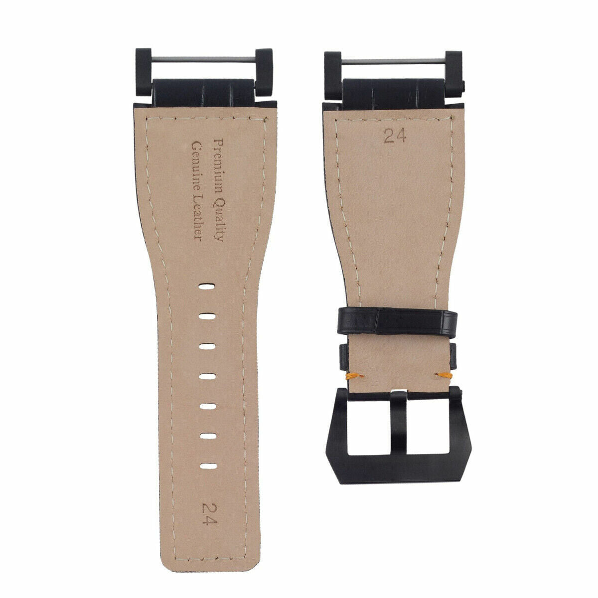 24MM FOR SUUNTO CORE LEATHER WATCH BAND STRAP WITH ADAPTER BLACK PVD TOP QUALITY, Black with Red Stitching, view 4