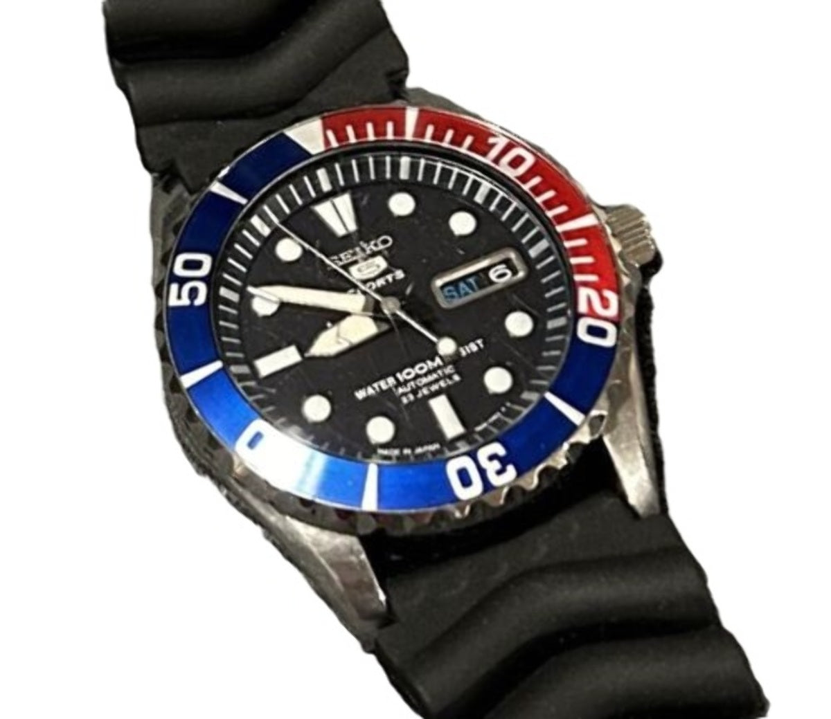 BEZEL INSERT FOR SEIKO 5 SEA URCHIN SNZF15K1,SNZF17 WATCH AUTO DIVER BLUE/RED