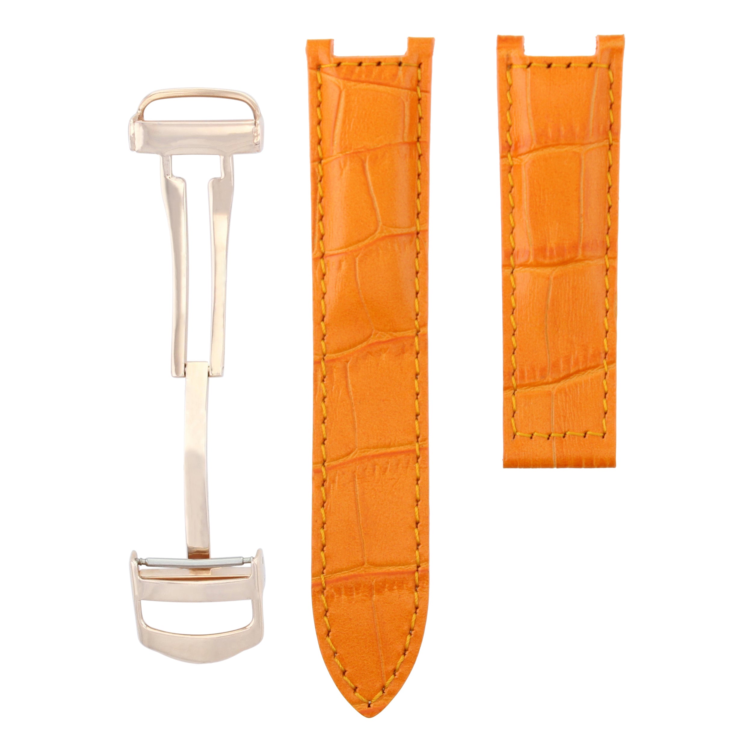 21MM LEATHER STRAP BAND FOR CARTIER DE PASHA WATCH ORANGE DEPLOYMENT CLASP ROSE