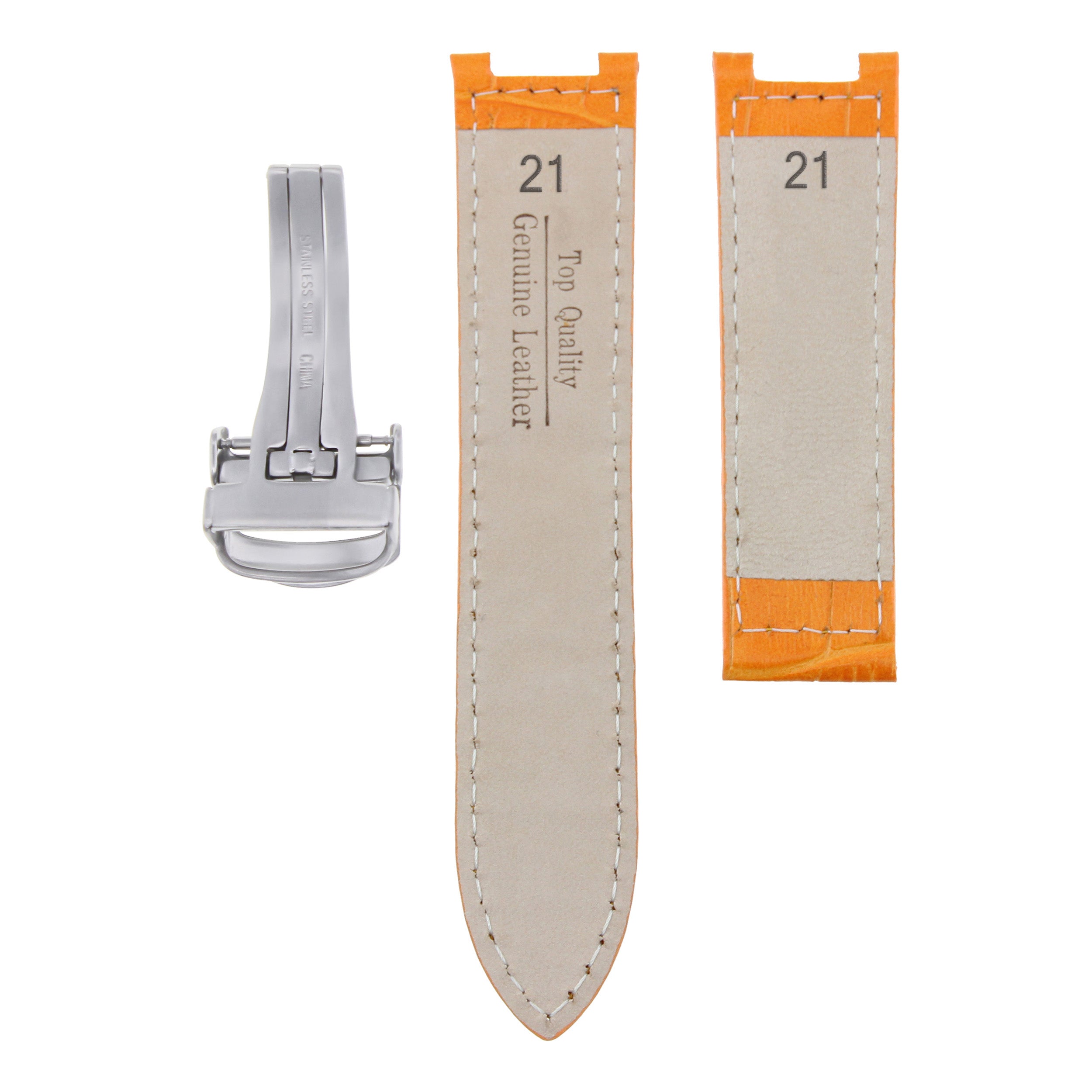 21MM GENUINE LEATHER STRAP BAND CLASP FOR 42MM CARTIER PASHA 2863 WATCH ORANGE