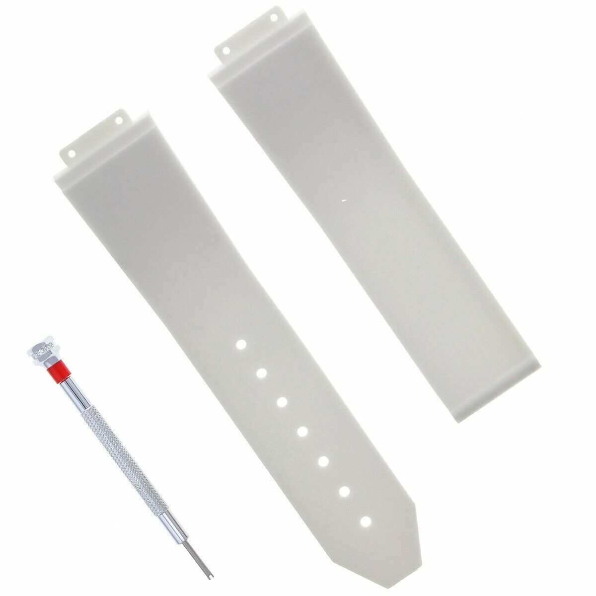 25MM RUBBER WATCH BAND CLASP FOR H HUBLOT BIG BANG 44-45MM + SCREWDRIVER WHITE