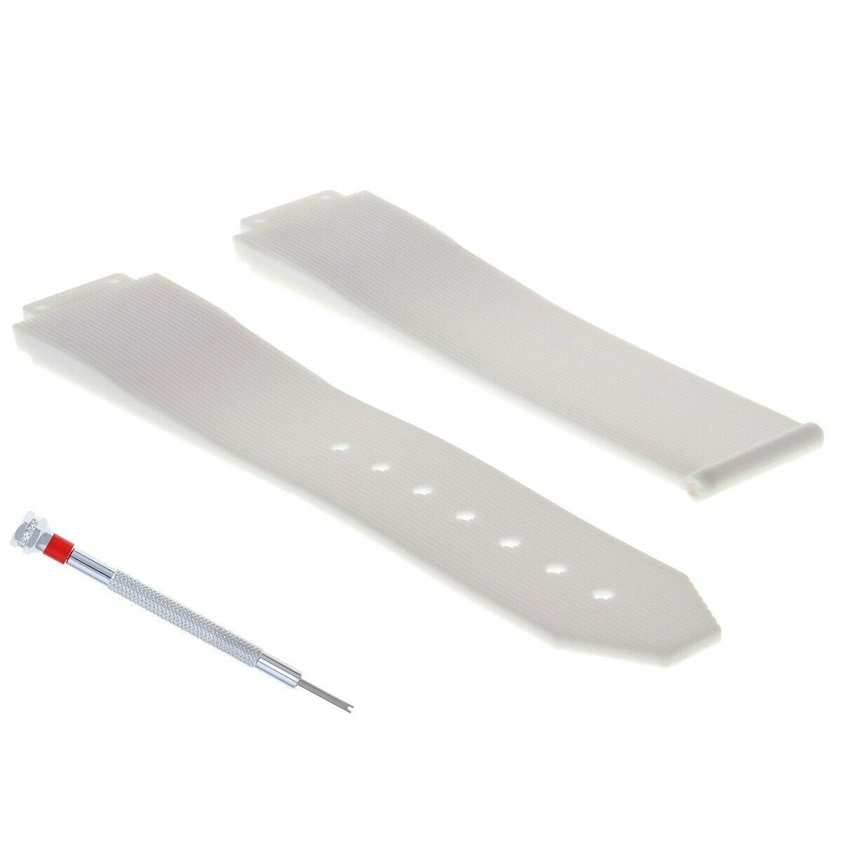 25MM RUBBER WATCH BAND CLASP FOR H HUBLOT BIG BANG 44-45MM + SCREWDRIVER WHITE