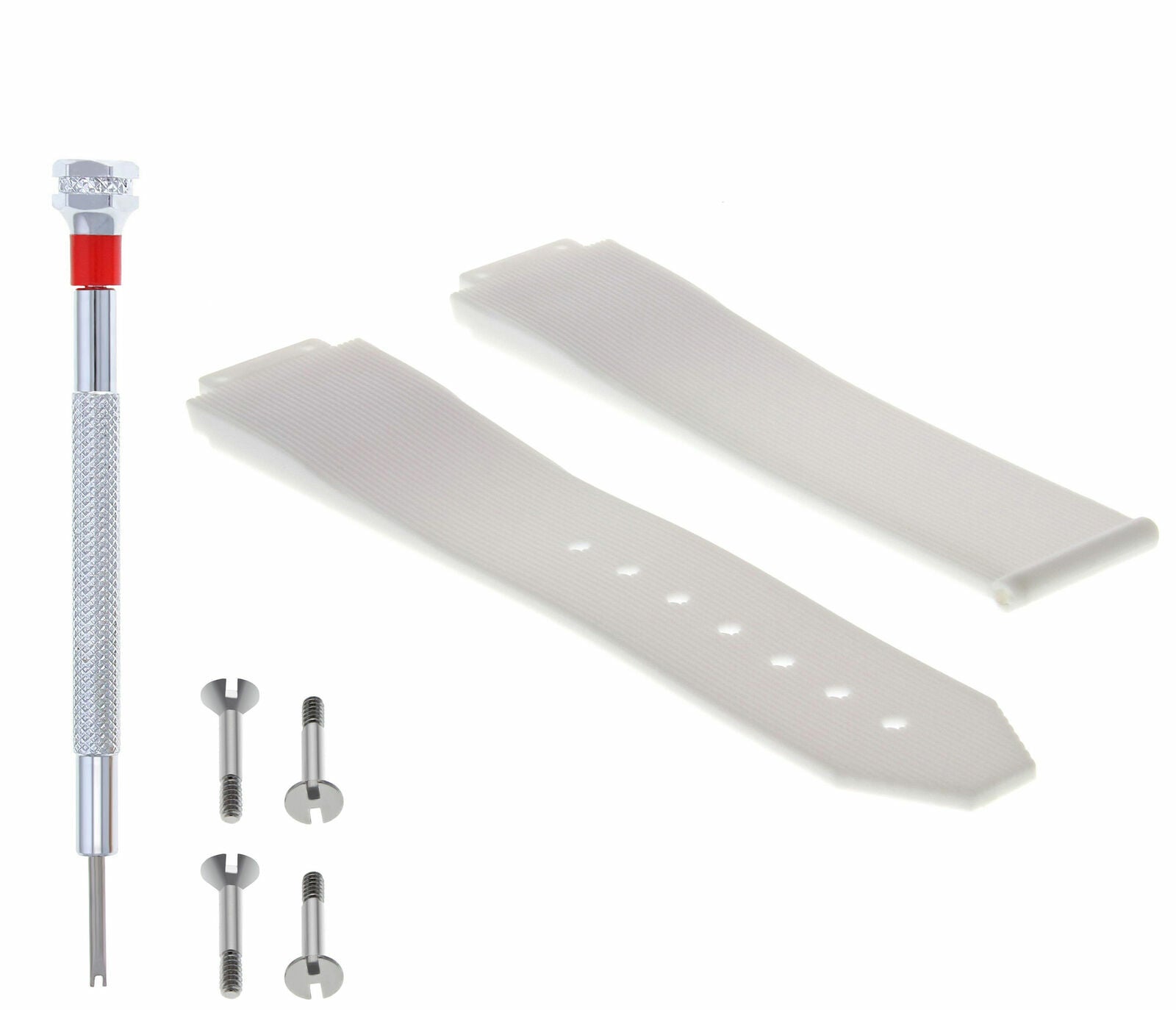 25MM RUBBER WATCH BAND STRAP FOR 44MM HUBLOT BIG BANG 4 SCREW SCREWDRIVER WHITE