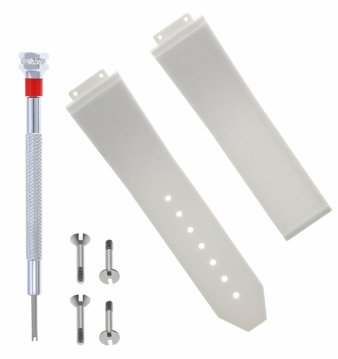 25MM RUBBER WATCH BAND STRAP FOR 44MM HUBLOT BIG BANG 4 SCREW SCREWDRIVER WHITE