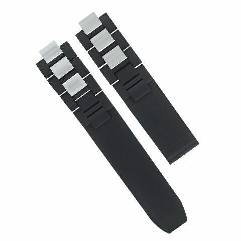 RUBBER+STEEL WATCH BAND FOR MUST DE CARTIER 21 CENTURY CHRONOGRAPH QUARTZ BLACK
