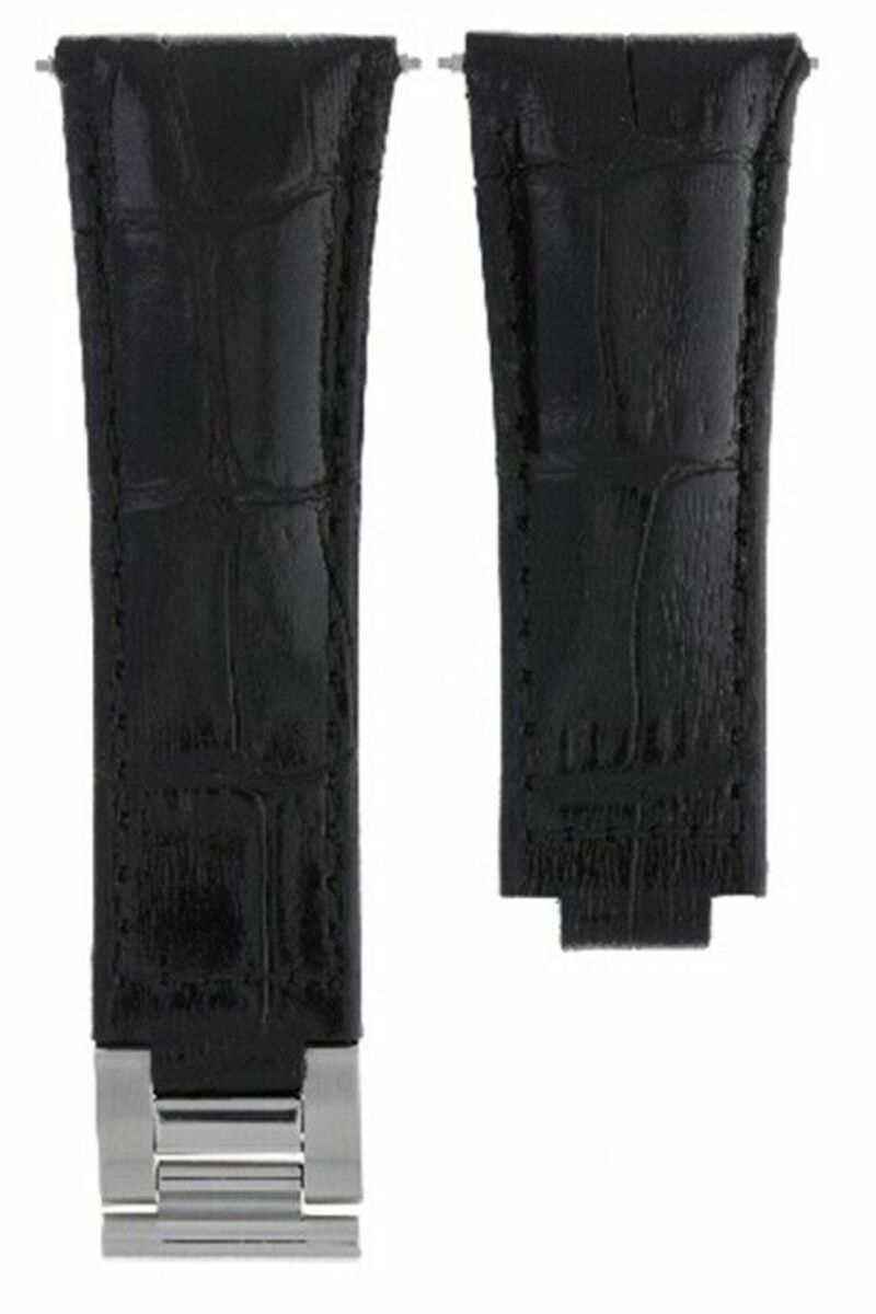 LEATHER STRAP FOR ROLEX DAYTONA 116520 116523 PRESIDENT DAYDATE WATCH BLACK