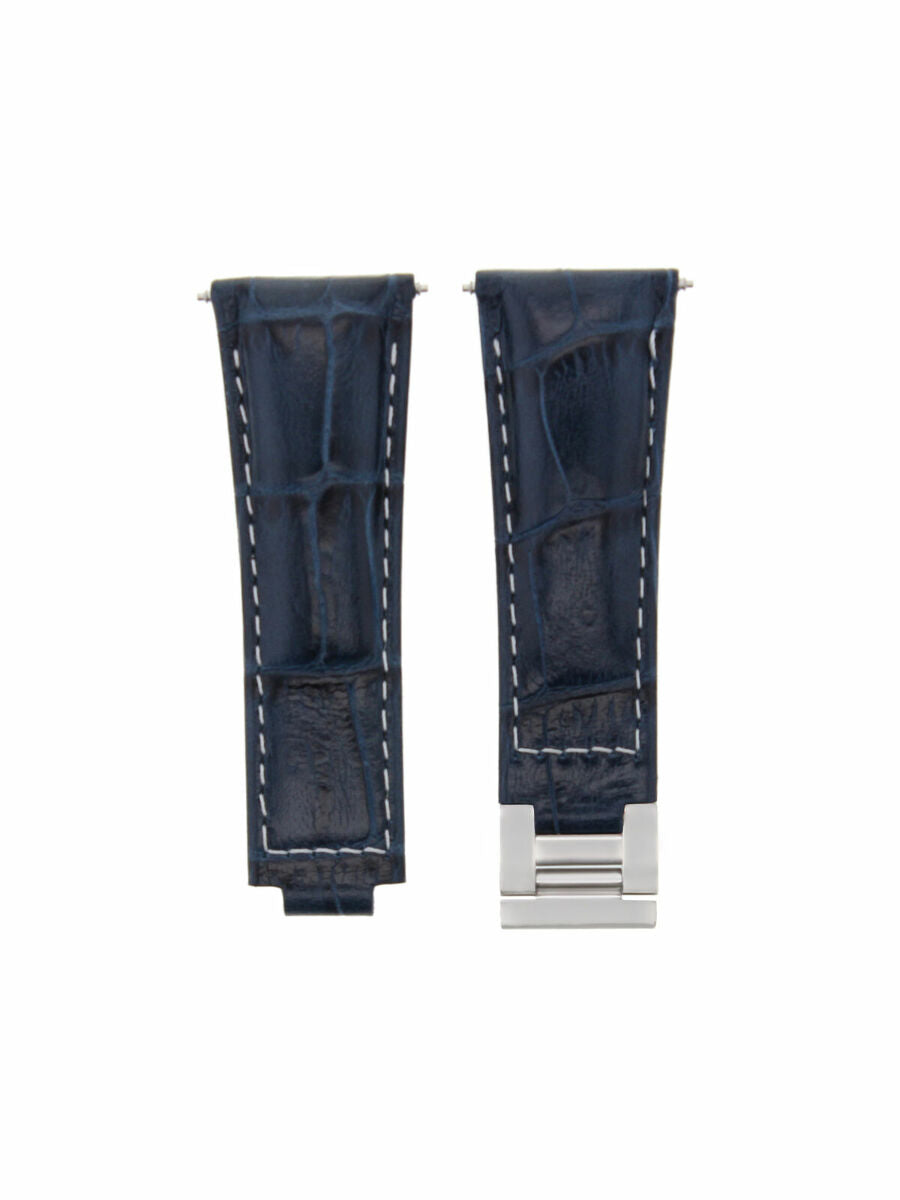 LEATHER WATCH STRAP BAND FOR ROLEX DAYTONA 16519 116520 116523 BLUE WHITE STITCH