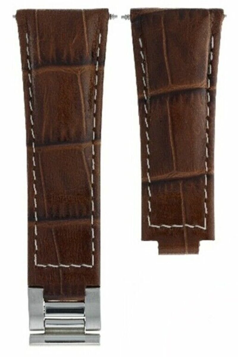 LEATHER WATCH STRAP BAND FOR ROLEX DAYTONA 116520 116523 L/BROWN WHITE STITCH
