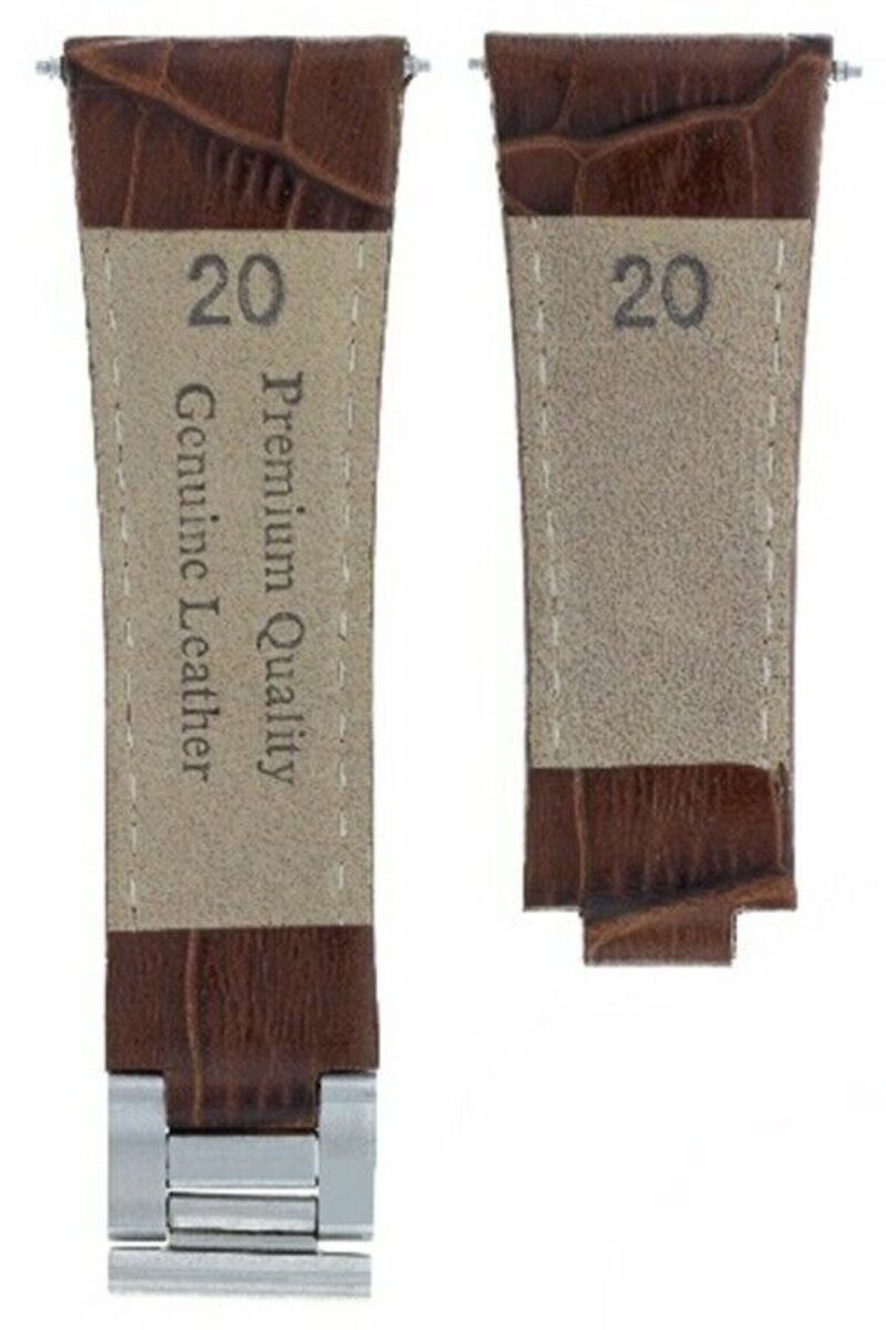 LEATHER WATCH STRAP BAND FOR ROLEX DAYTONA 116520 116523 L/BROWN WHITE STITCH