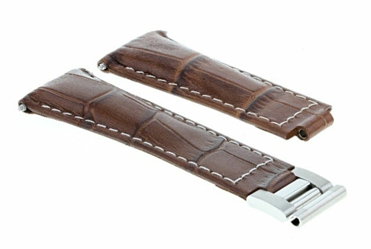 LEATHER WATCH STRAP BAND FOR ROLEX DAYTONA 116520 116523 L/BROWN WHITE STITCH