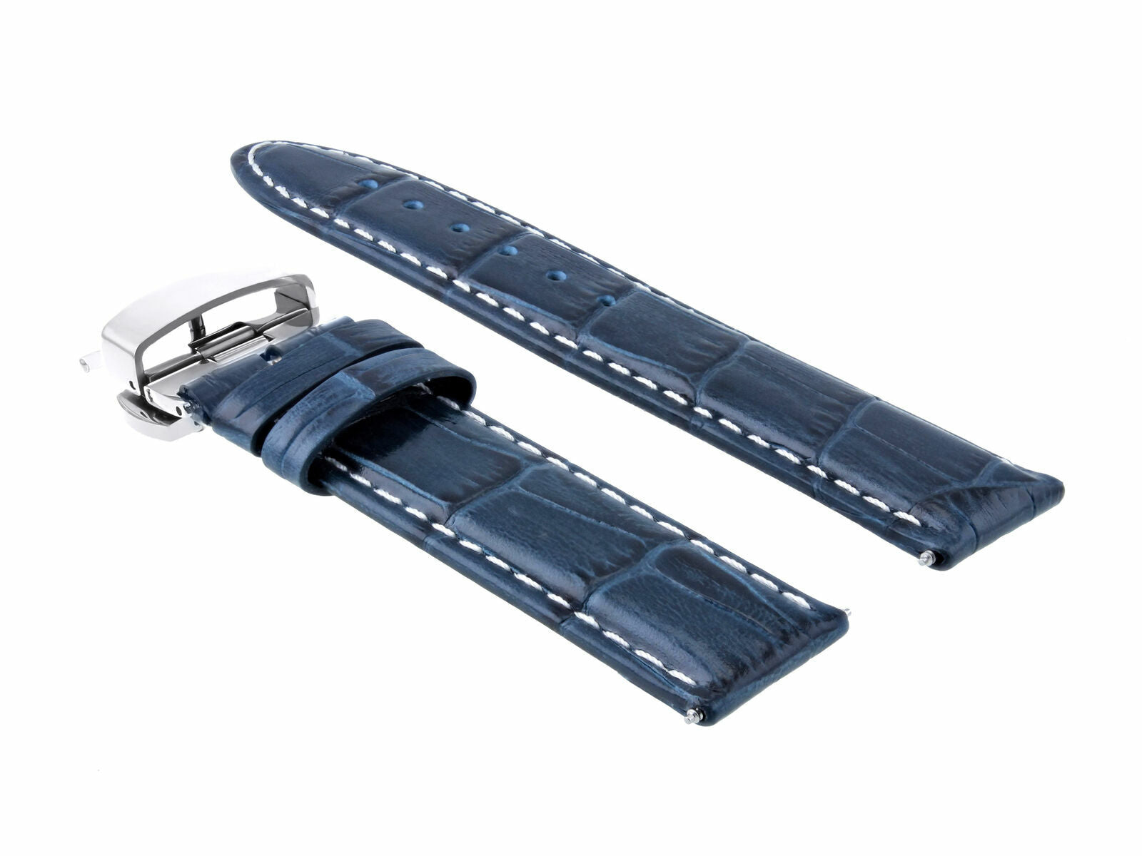 22MM PREMIUM LEATHER WATCH STRAP BAND CLASP FOR BREITLING NAVITIMER BLUE WS