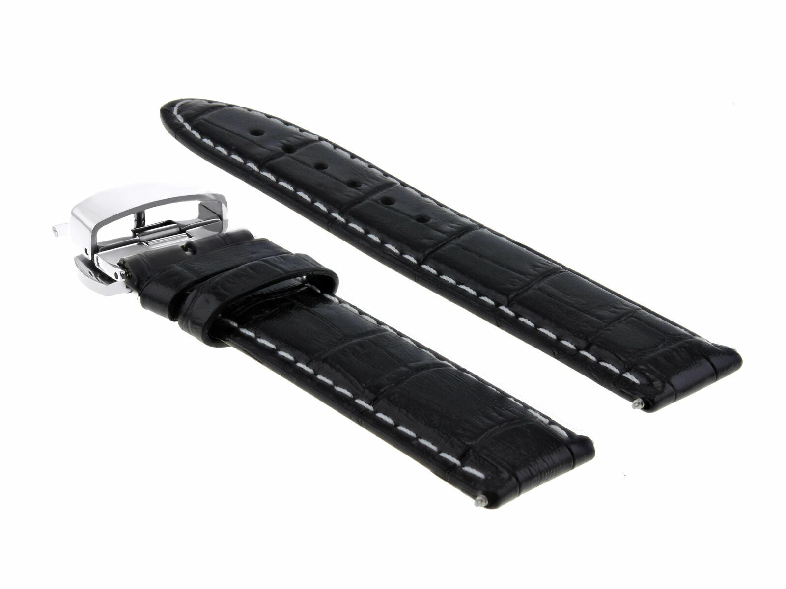 18MM LEATHER WATCH STRAP BAND FOR ROLEX WATCH BUTERFLY CLASP BLACK WHITE STITCH