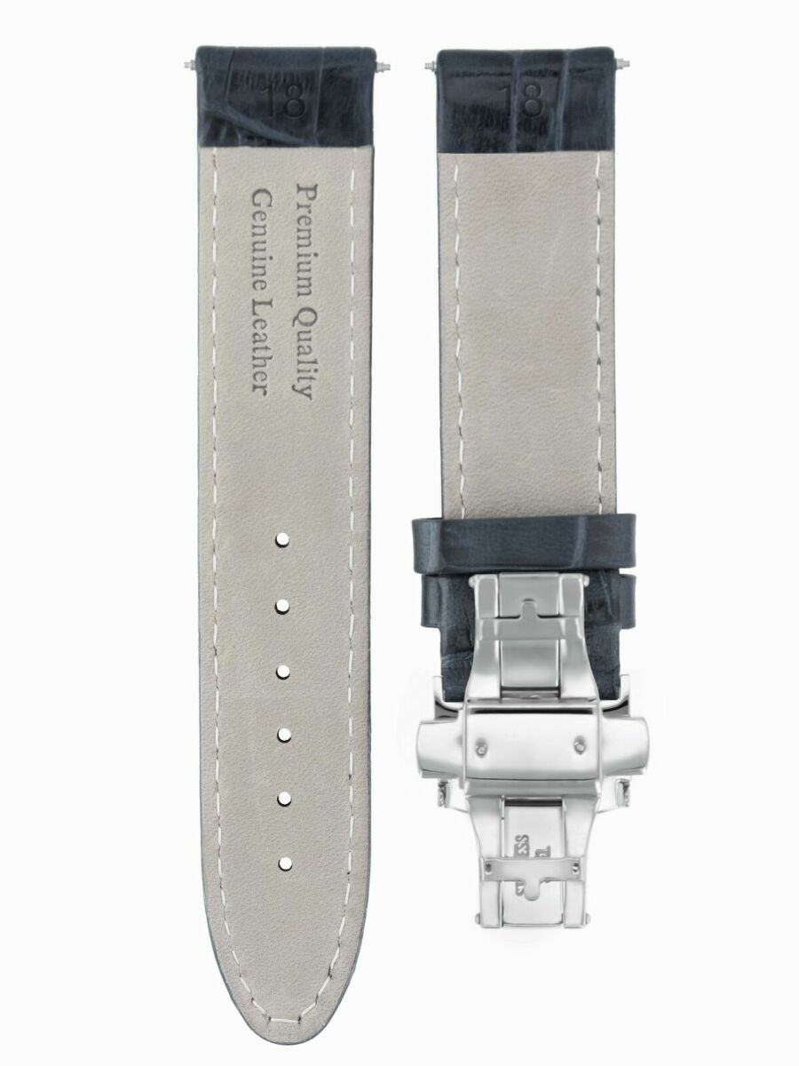 18MM LEATHER WATCH STRAP BAND FOR ROLEX WATCH BUTERFLY CLASP BLACK WHITE STITCH
