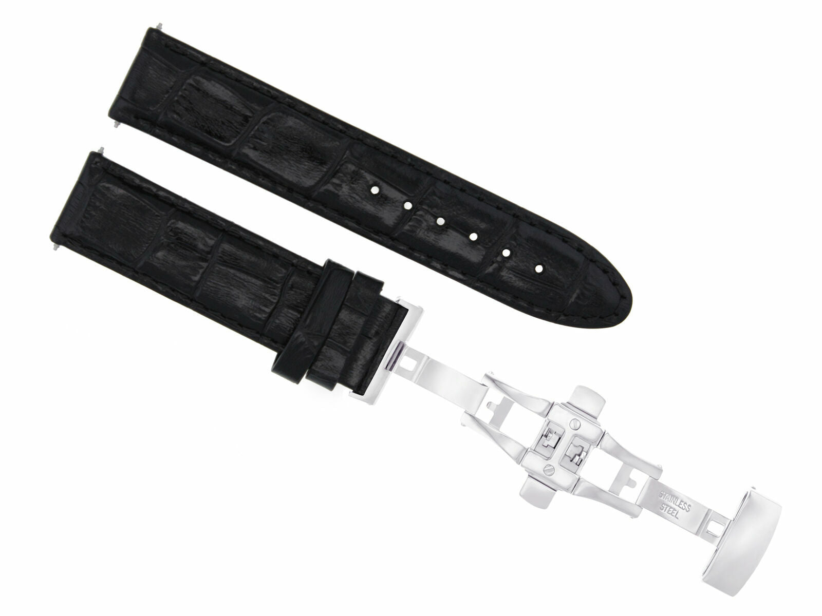 20MM LEATHER WATCH STRAP BAND CLASP FOR OMEGA SEAMASTER SPEEDMASTER 57 BLACK