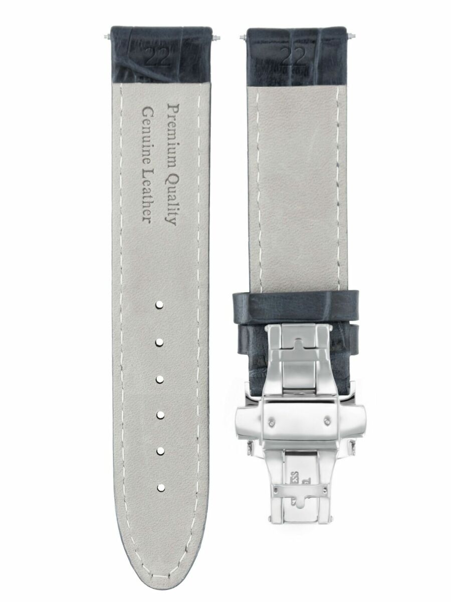 22MM LEATHER WATCH STRAP BAND CLASP FOR OMEGA SEAMASTER PLANET OCEAN WATCH BLACK