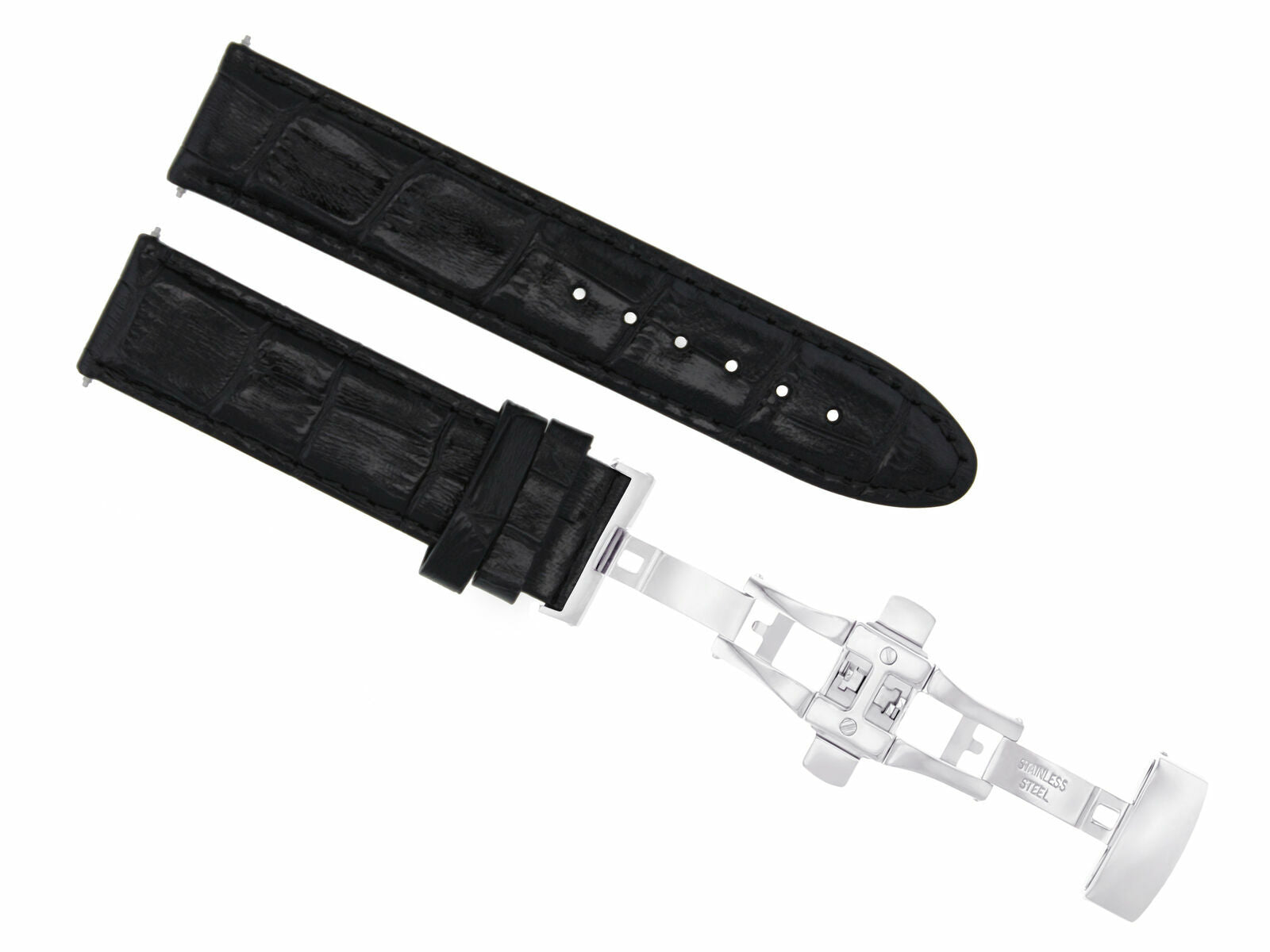 22MM LEATHER WATCH STRAP SMOOTH BAND CLASP FOR OMEGA SPEEDMASTER MOON BLACK