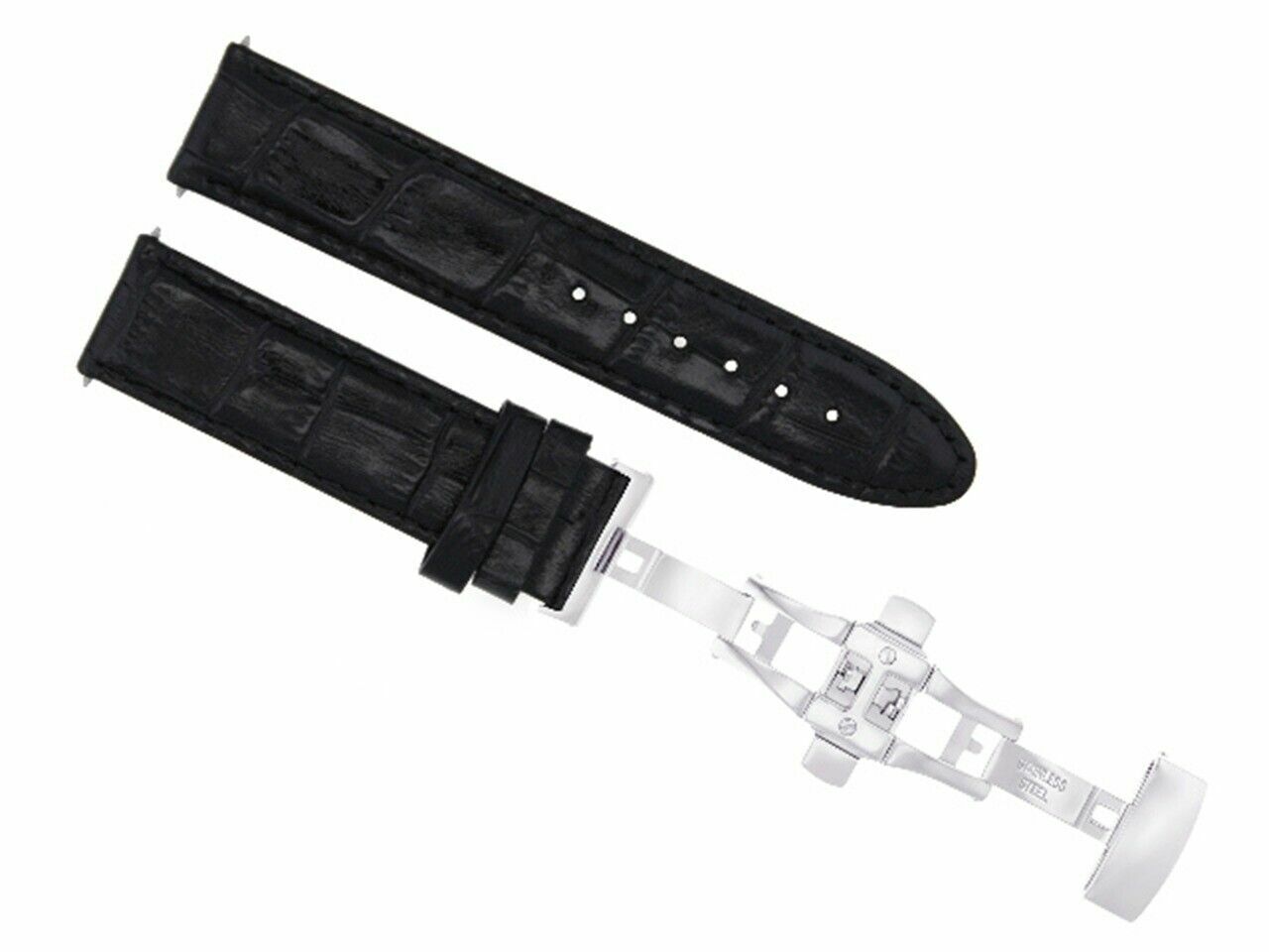 24MM PREMIUM LEATHER WATCH STRAP BAND CLASP FOR OMEGA RAILMASTER WATCH BLACK
