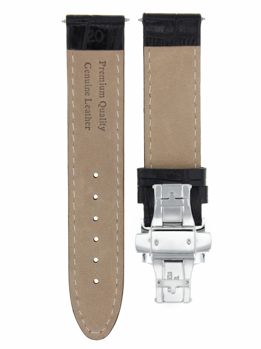 19MM LEATHER WATCH STRAP BAND FOR CITIZEN ECO DRIVE WATCH DEPLOY CLASP BLACK WS