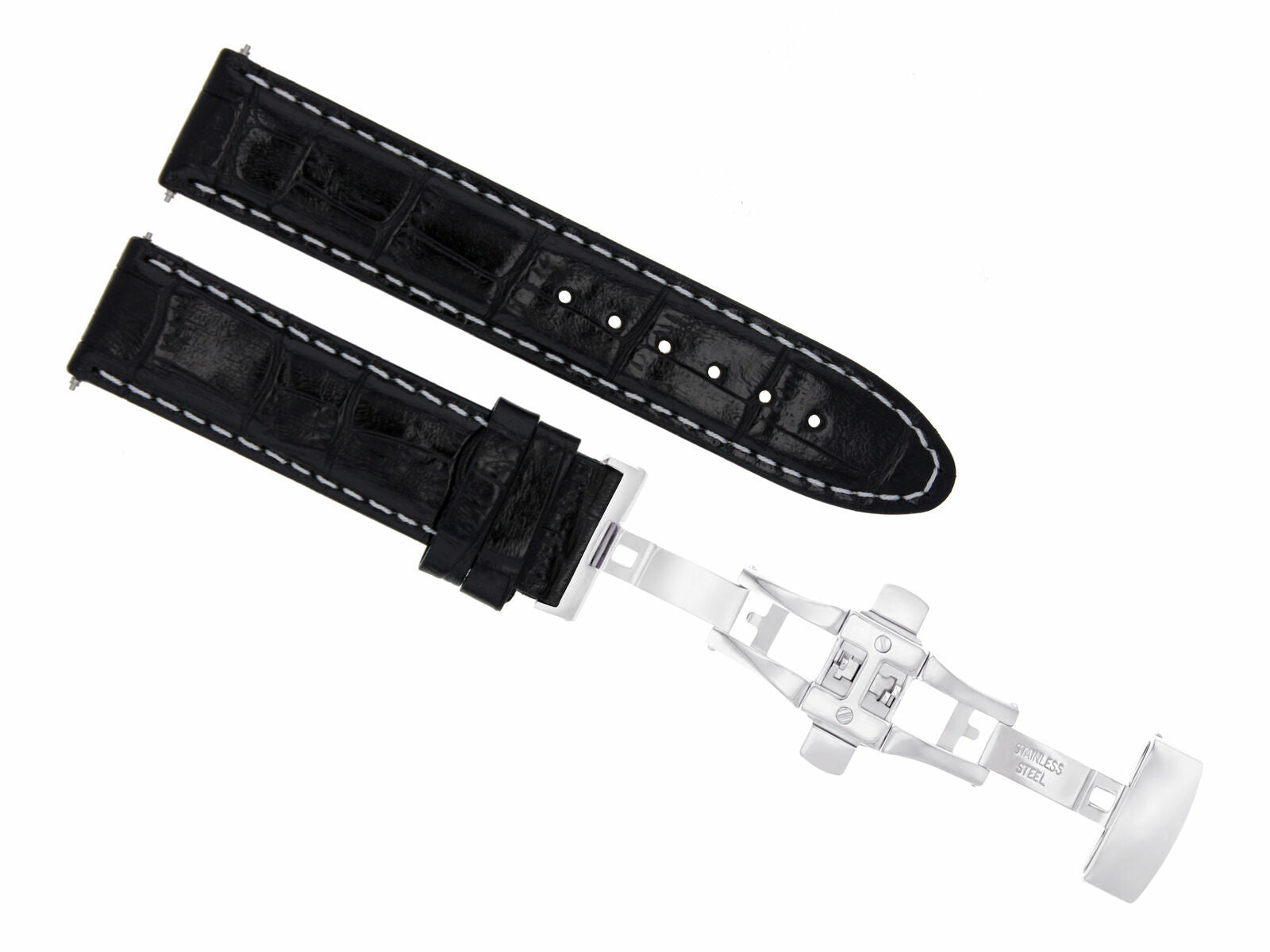 19MM LEATHER WATCH STRAP BAND FOR CITIZEN ECO DRIVE WATCH DEPLOY CLASP BLACK WS