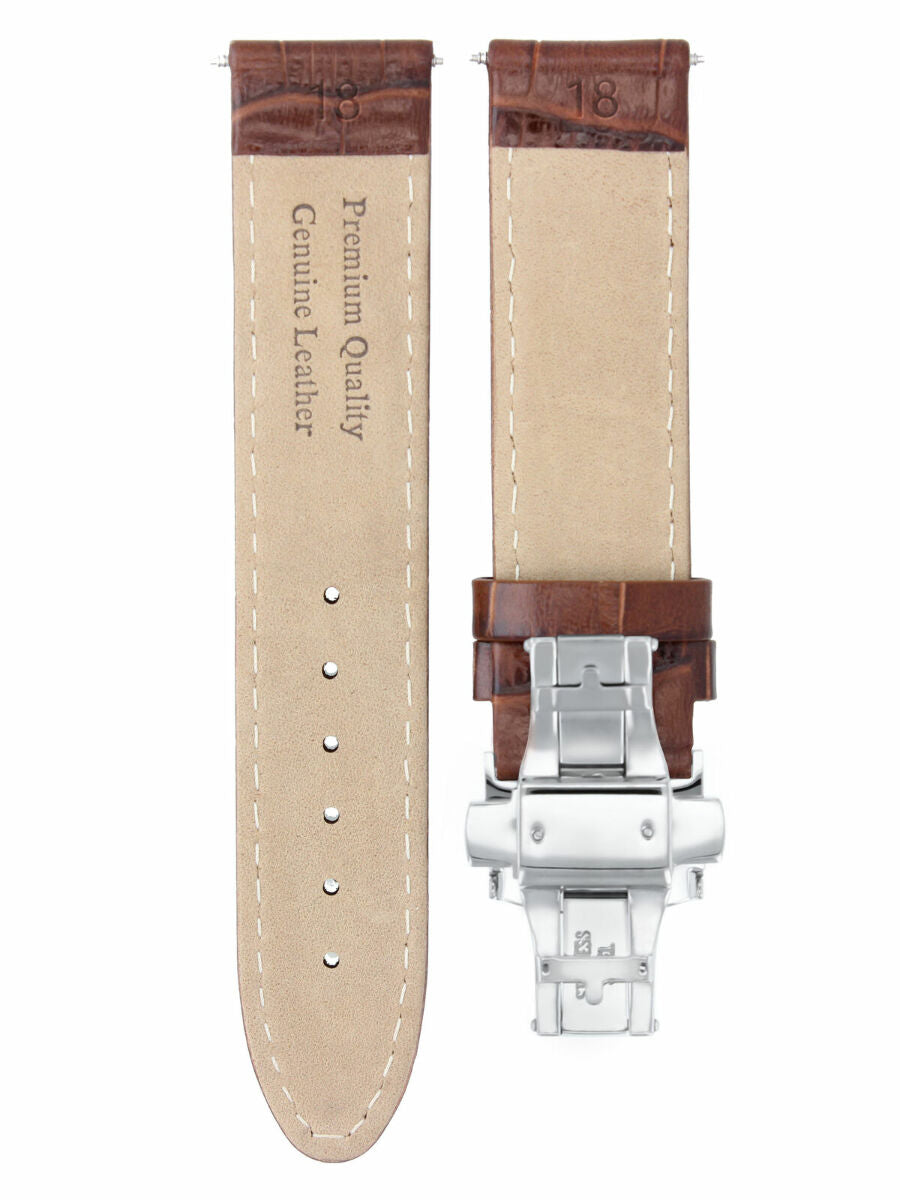 18MM LEATHER WATCH STRAP BAND FOR TUDOR DATE WATCH DEPLOYMENT BUCKLE L/BROWN