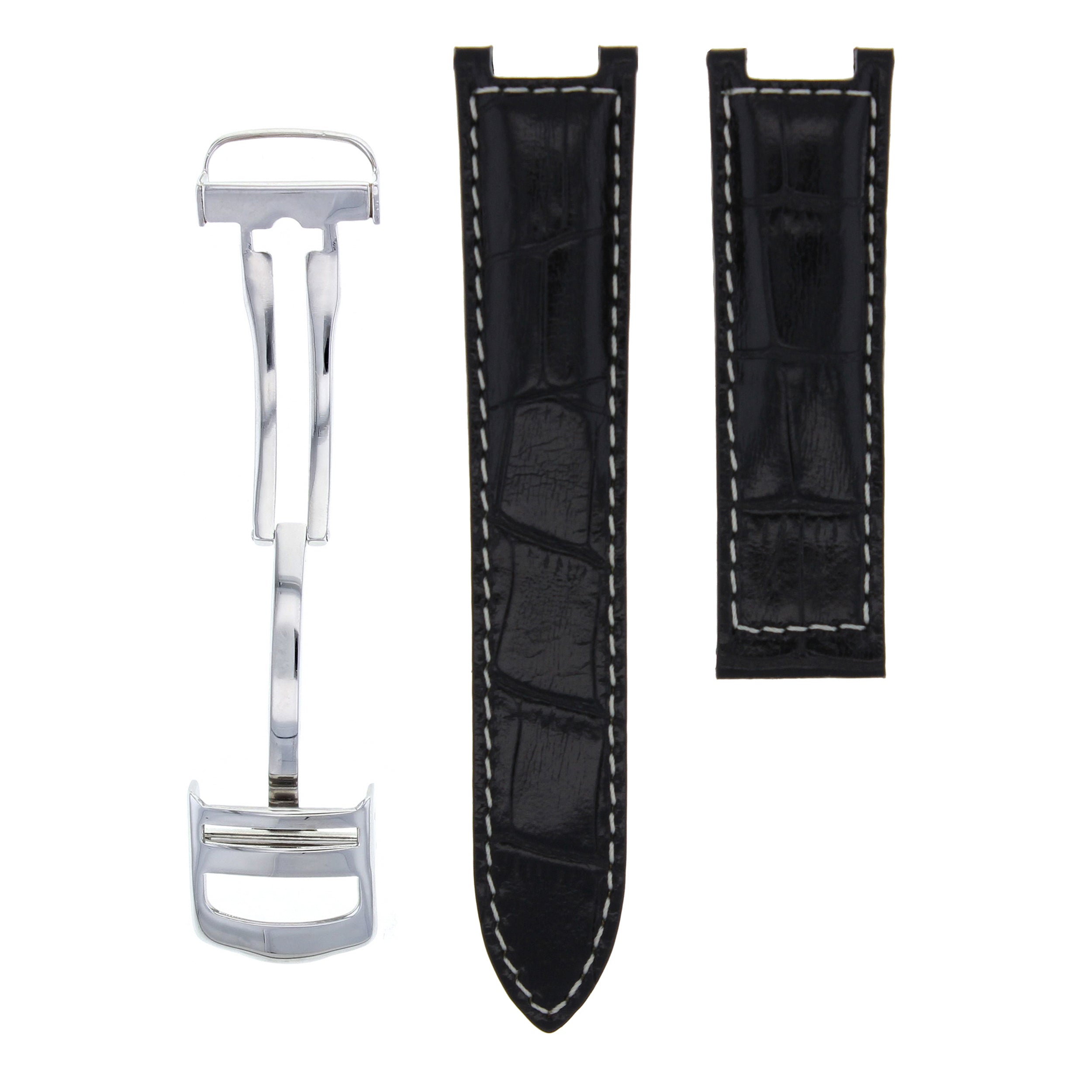 20MM LEATHER WATCH STRAP BAND FIT PASHA DE CARTIER 1352 2378 2388 CLASP BLACK WS