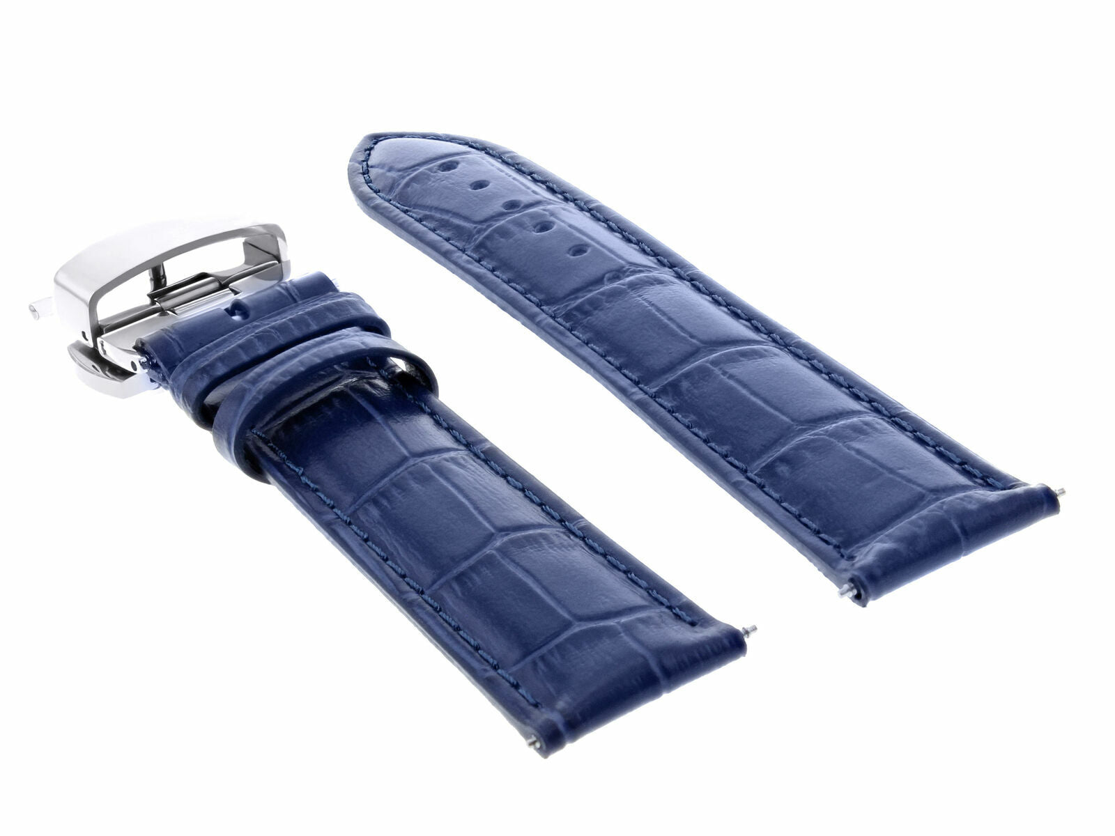 19/16MM LEATHER BAND STRAP BUTTERFLY DEPLOYMENT CLASP FOR OMEGA DEVILLE BLUE 2B