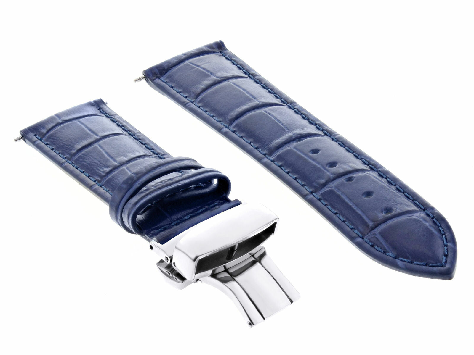 19/16MM LEATHER BAND STRAP BUTTERFLY DEPLOYMENT CLASP FOR OMEGA DEVILLE BLUE 2B