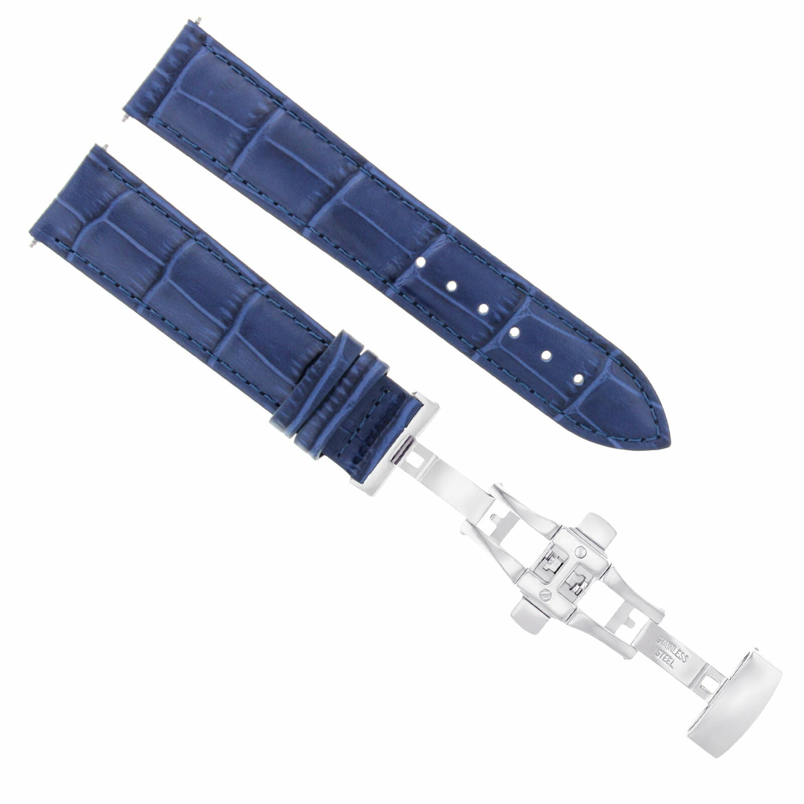19/16MM LEATHER BAND STRAP BUTTERFLY DEPLOYMENT CLASP FOR OMEGA DEVILLE BLUE 2B
