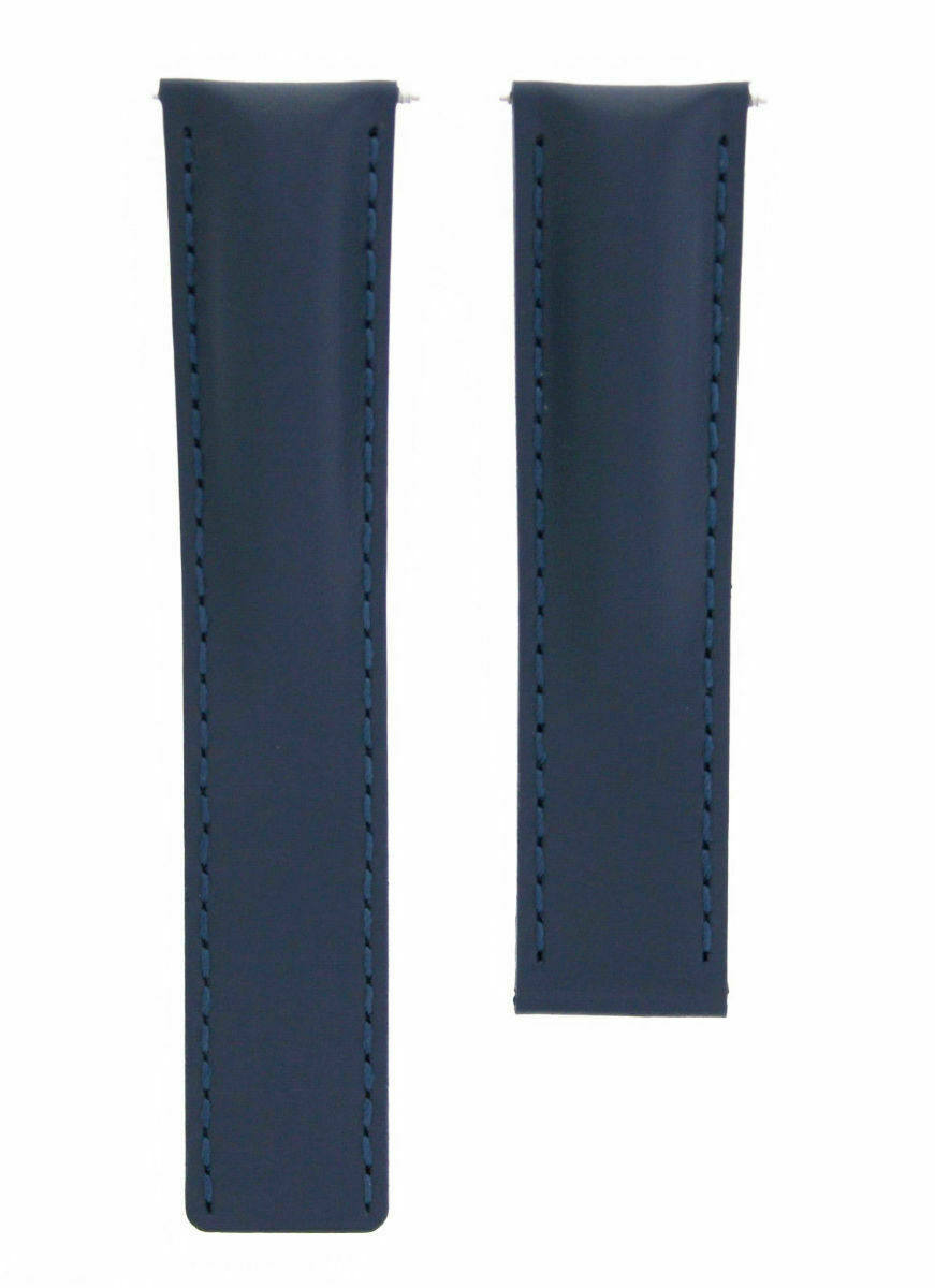 22MM LEATHER STRAP BAND FOR BREITLING AEROSPACE PILOT DEPLOYMENT CLASP BLUE