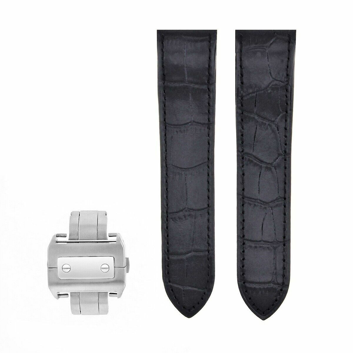 COMPLETE 20MM LEATHER STRAP FOR 33MM CARTIER SANTOS 100 2878 MIDSIZE CLASP BLACK