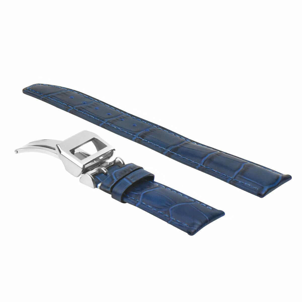 20MM LEATHER WATCH BAND STRAP DEPLOYMENT FOR IWC PILOT PORTUGUESE BLUE + CLASP