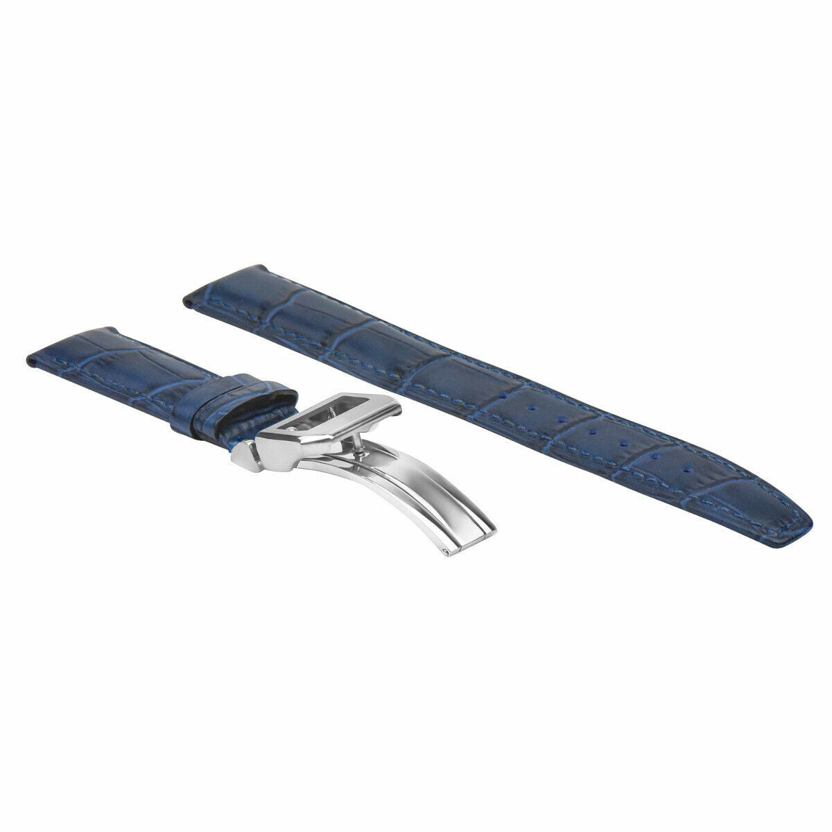 20MM LEATHER WATCH BAND STRAP DEPLOYMENT FOR IWC PILOT PORTUGUESE BLUE + CLASP