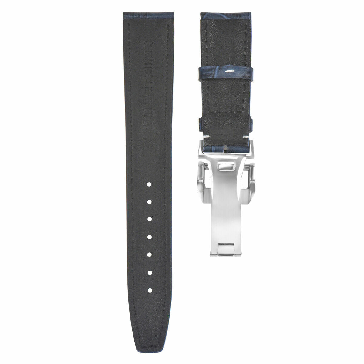 20MM LEATHER WATCH BAND STRAP DEPLOYMENT FOR IWC PILOT PORTUGUESE BLUE + CLASP