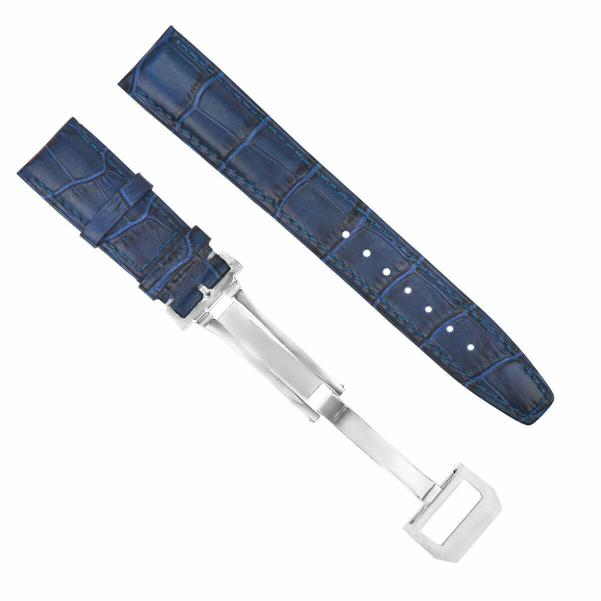 20MM LEATHER WATCH BAND STRAP DEPLOYMENT FOR IWC PILOT PORTUGUESE BLUE + CLASP