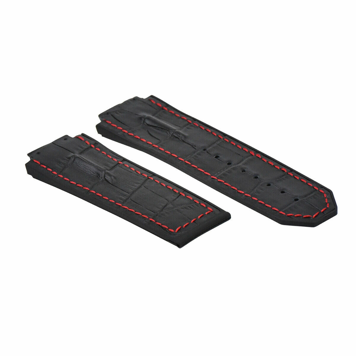 25-28MM LEATHER RUBBER STRAP FOR HUBLOT BIG BANG WITH SCREWS AND SCREWDRIVER, Black with Red Stitching, view 3