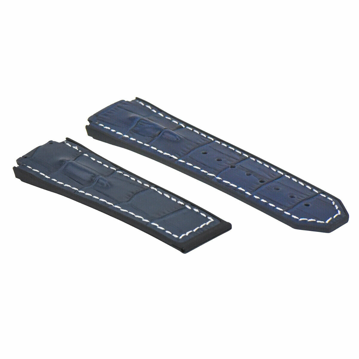 25-28MM LEATHER RUBBER STRAP FOR HUBLOT BIG BANG WITH SCREWS AND SCREWDRIVER, Blue with White Stitching, view 3