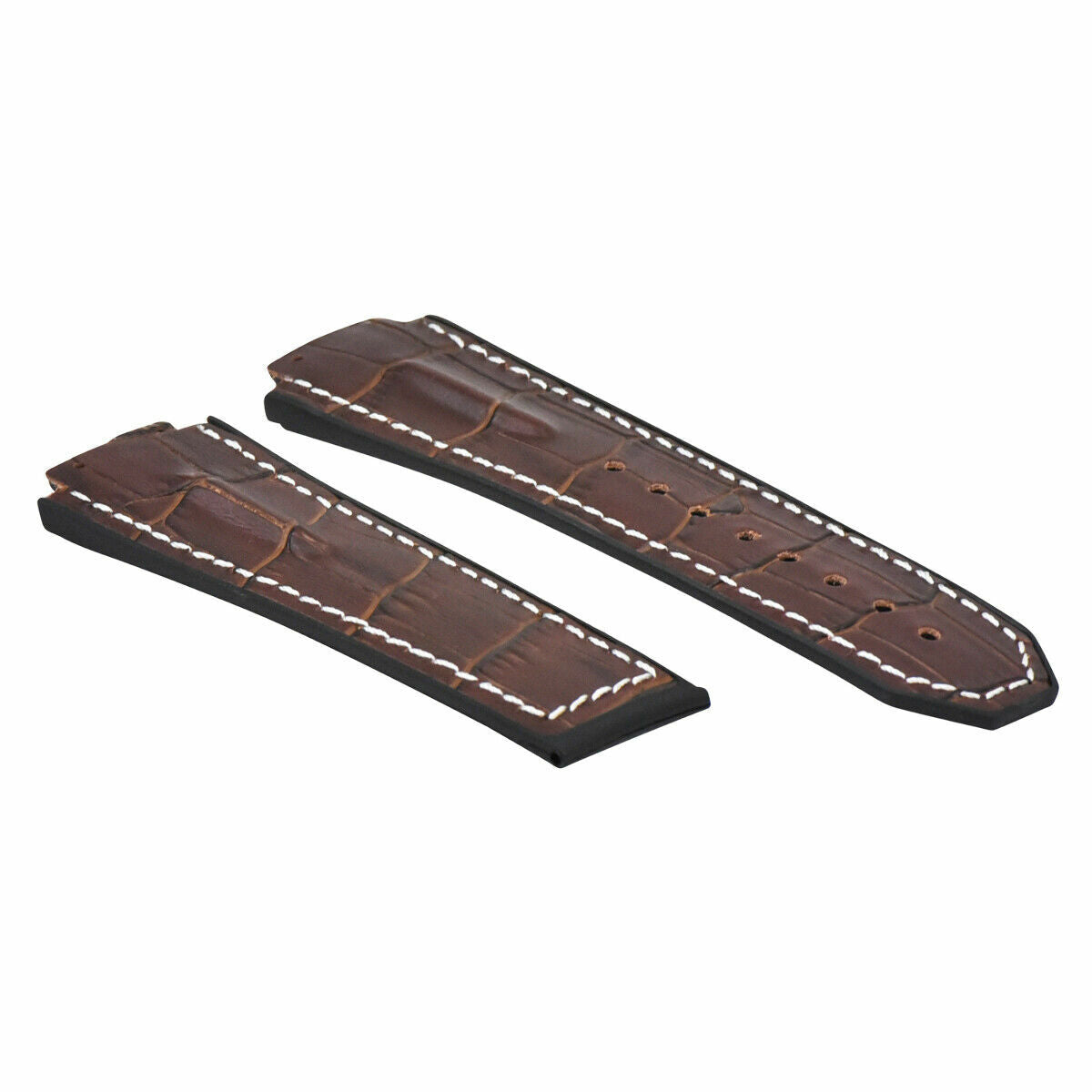25MM LEATHER RUBBER STRAP FOR 44-45MM HUBLOT BIG BANG WATCH BROWN WHITE ST TOP Q